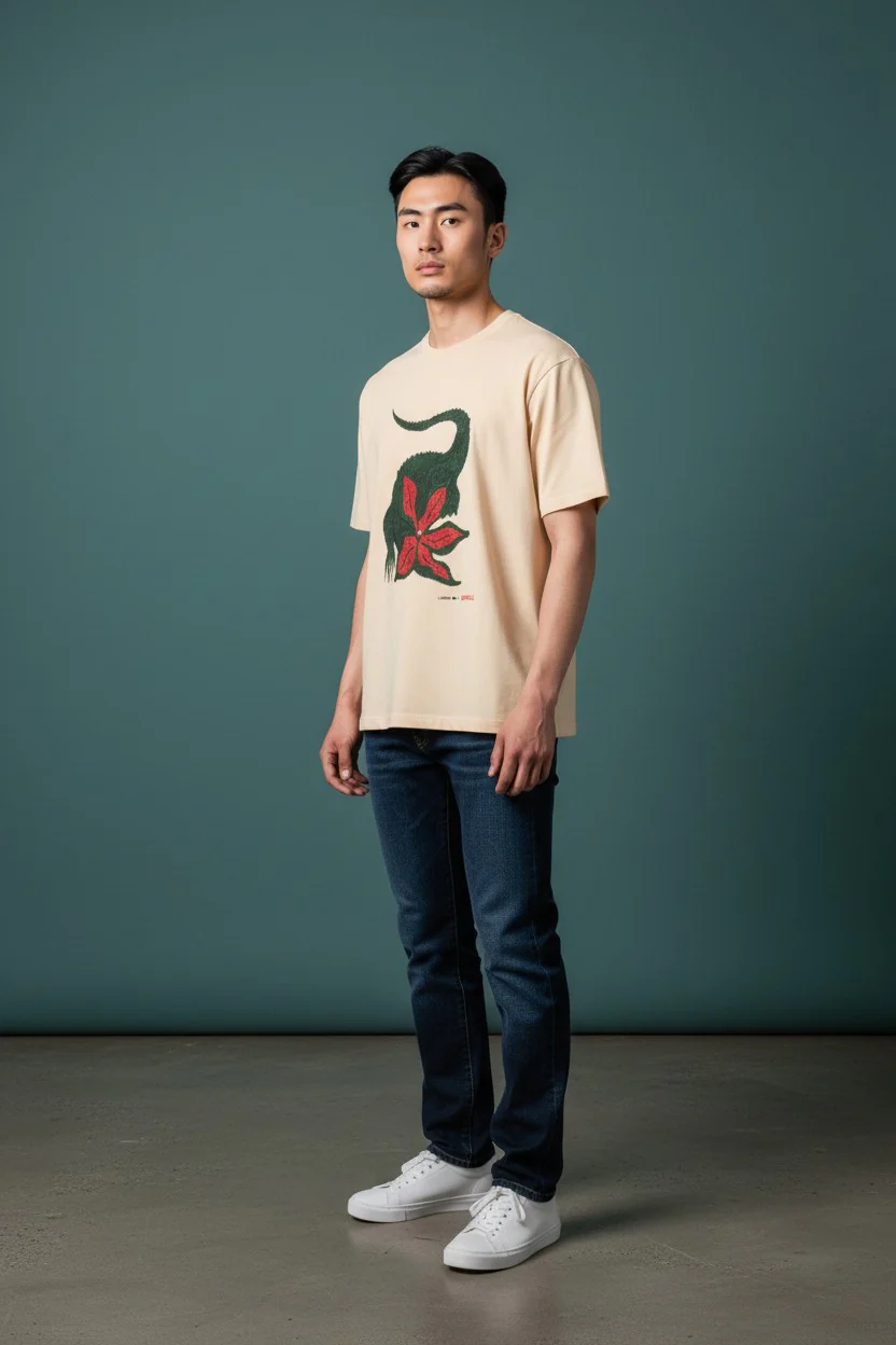 Unisex Khaki Graphic T-Shirt – Artistic Crocodile Floral Design