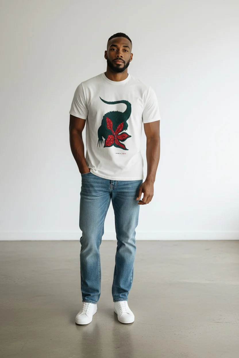 Unisex White Graphic T-Shirt – Artistic Crocodile Floral Design - Image 2