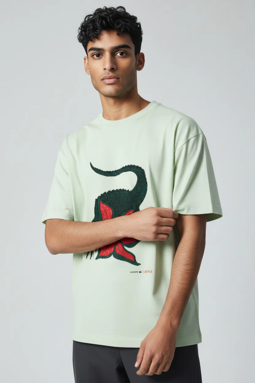 Unisex Light Green Graphic T-Shirt – Artistic Crocodile Floral Design - Image 2