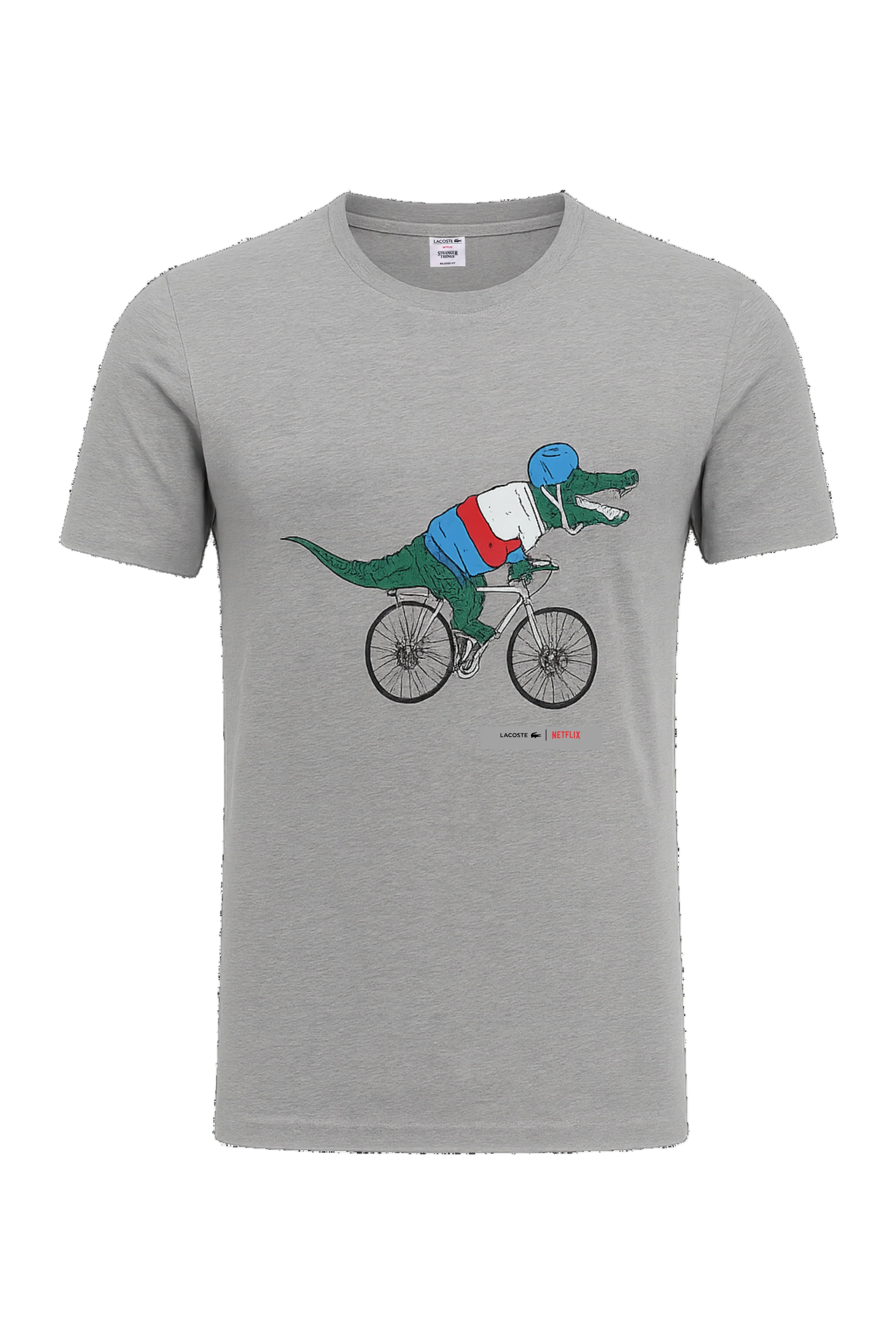 Unisex Gray Graphic T-Shirt – Fun Dinosaur Cycling Design - Image 3