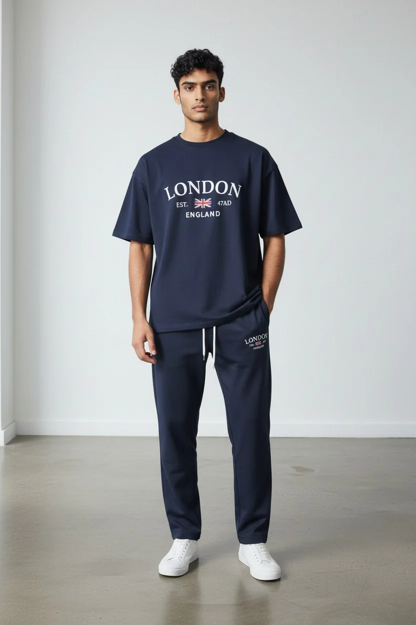 London Logo Design Dark Gray T-Shirt & Pants Set - Image 2