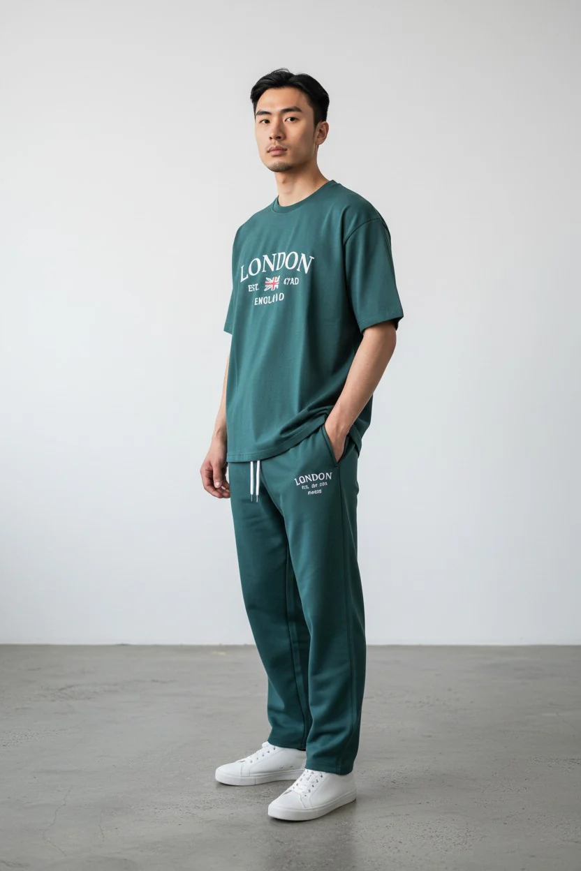London Logo Design Green T-Shirt & Pants Set