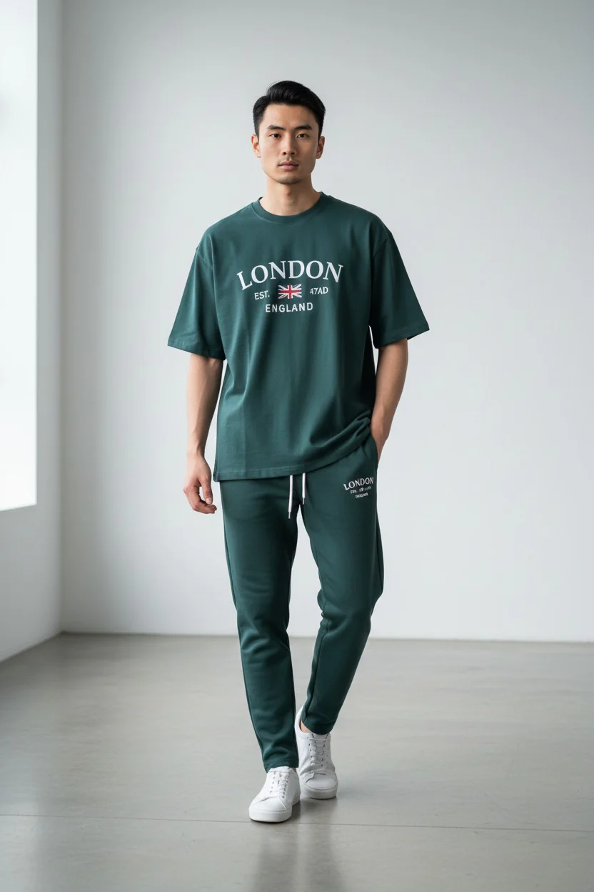 London Logo Design Green T-Shirt & Pants Set - Image 2