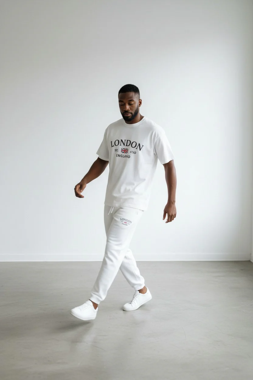London Logo Design White T-Shirt & Pants Set - Image 2