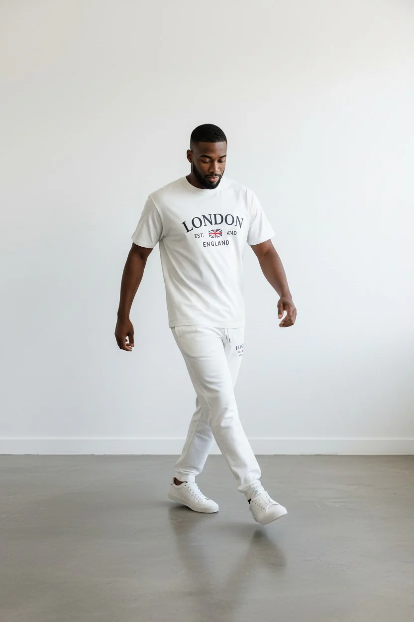 London Logo Design White T-Shirt & Pants Set - Image 3