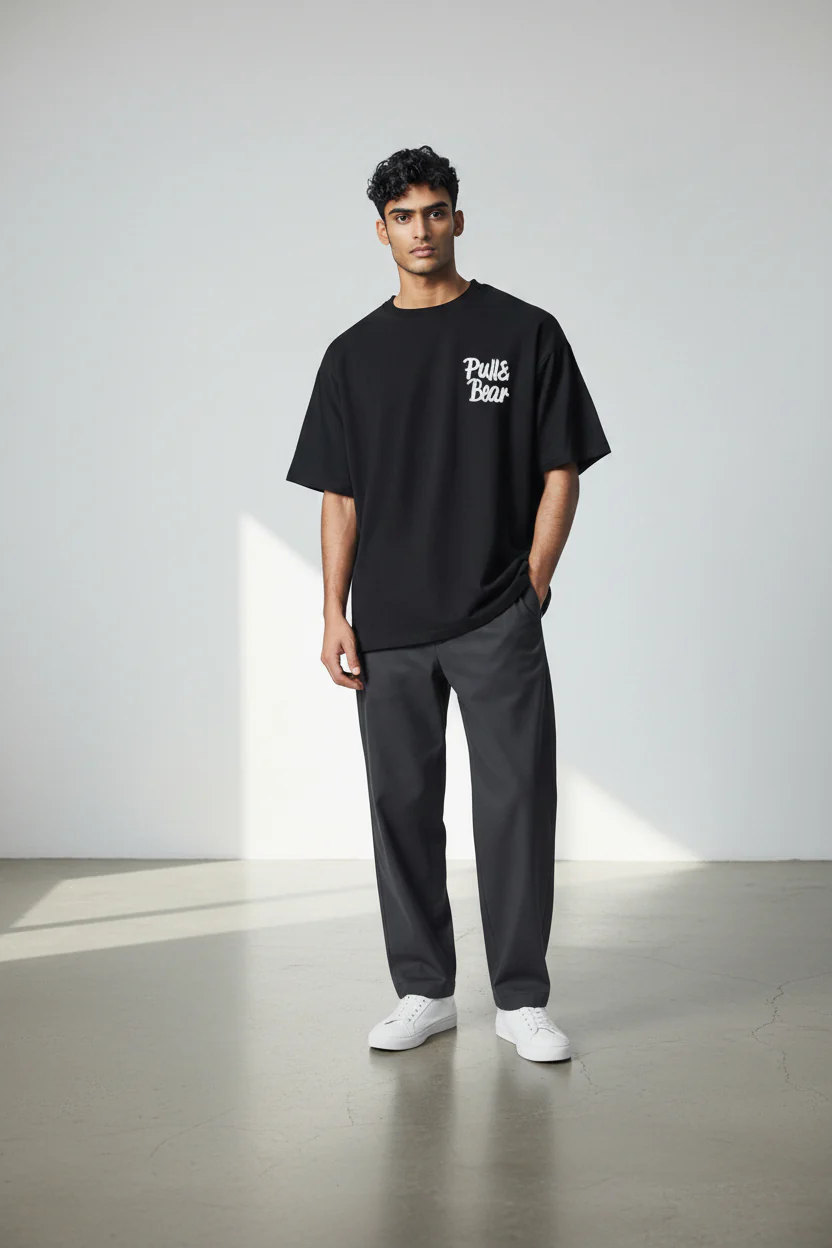 Men’s Black T-Shirt with Printed P&B Logo - Image 2