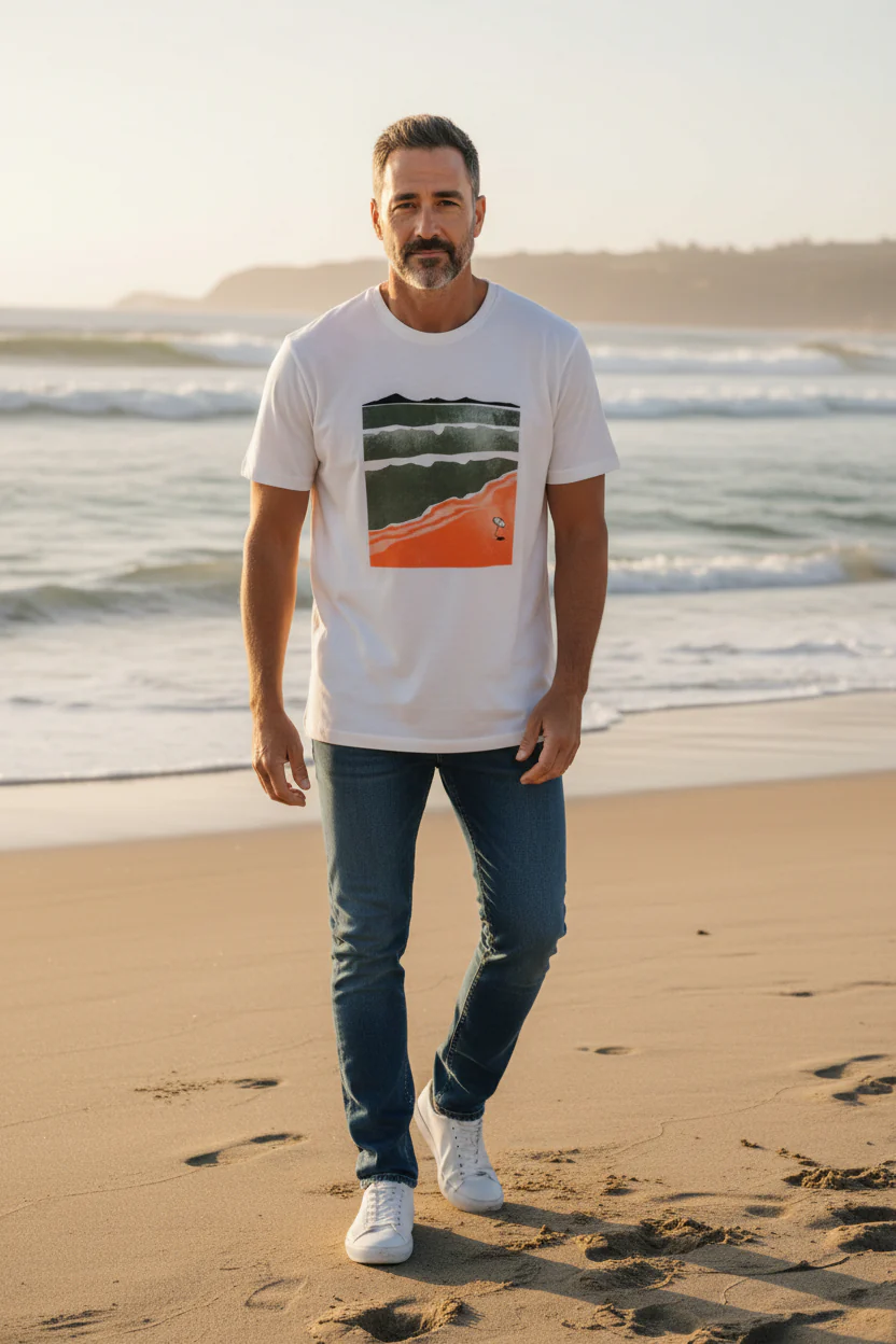Men’s Cream Short-Sleeve T-Shirt with Printed Graphic - Image 2
