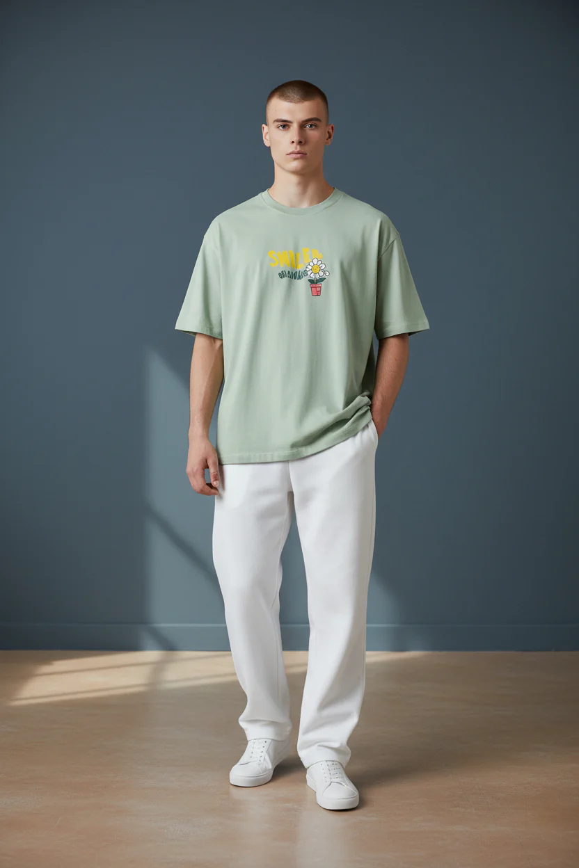 Men’s Light Green T‑Shirt with Printed Design - Image 2