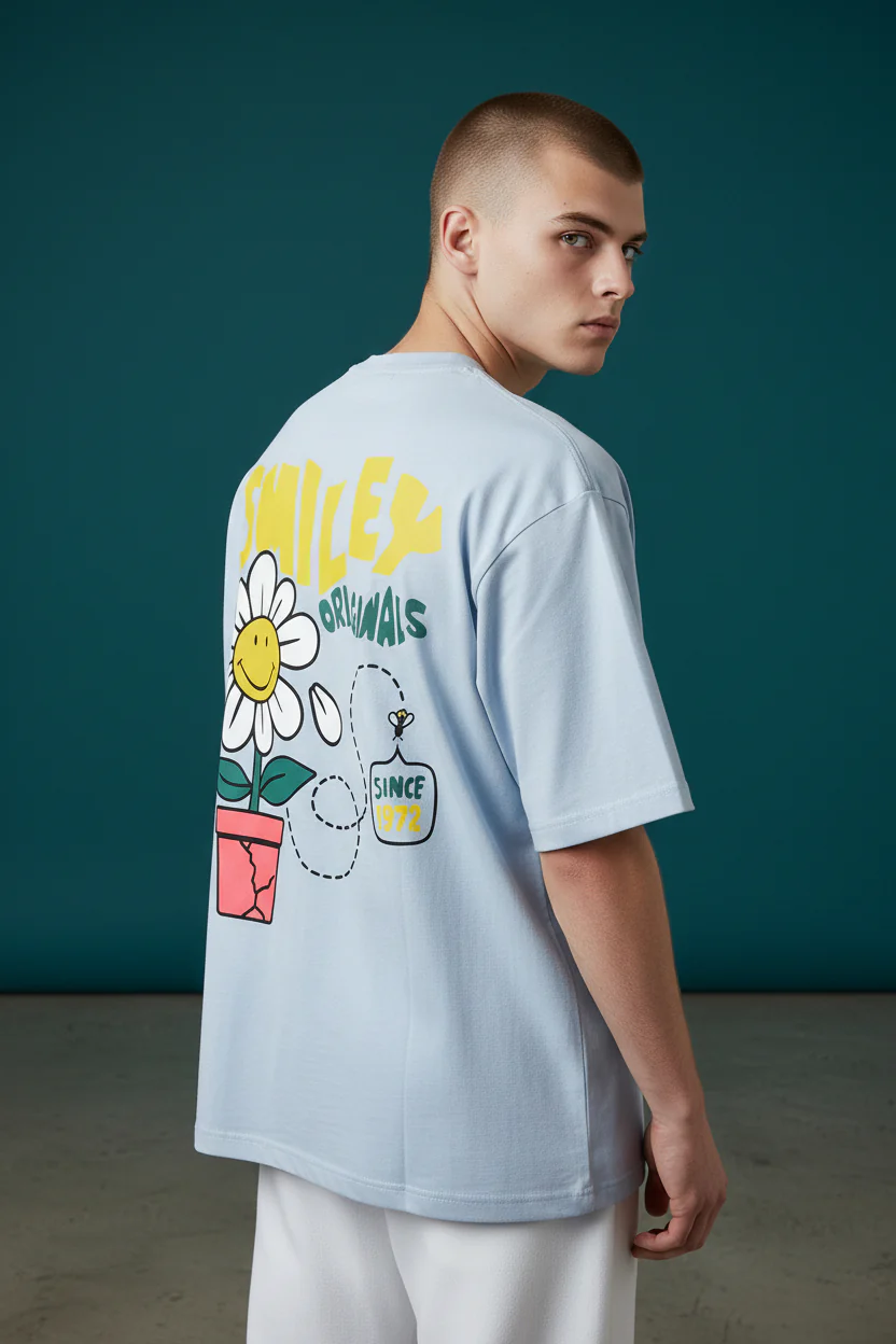 Men’s Sky Blue T‑Shirt with Printed Design