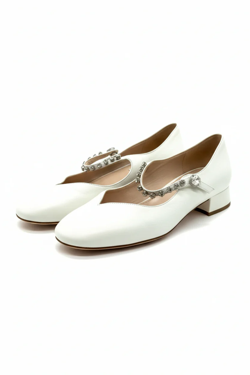 Miu Miu White Leather Ballerina Flats - Image 2