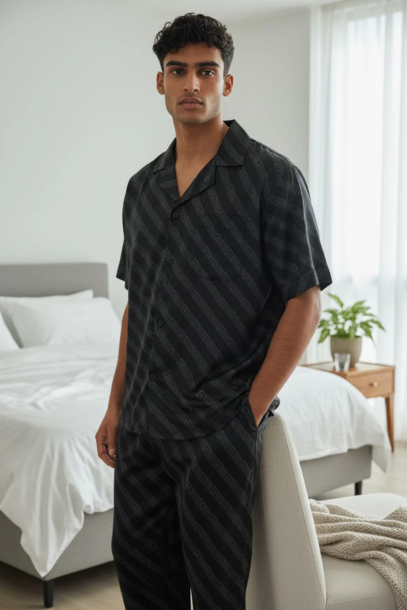 Monza Italy Men’s Black Sleepwear Set - Image 2