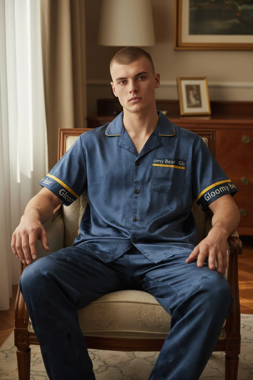 Monza Italy Men’s Dark Blue Sleepwear Set - Image 2