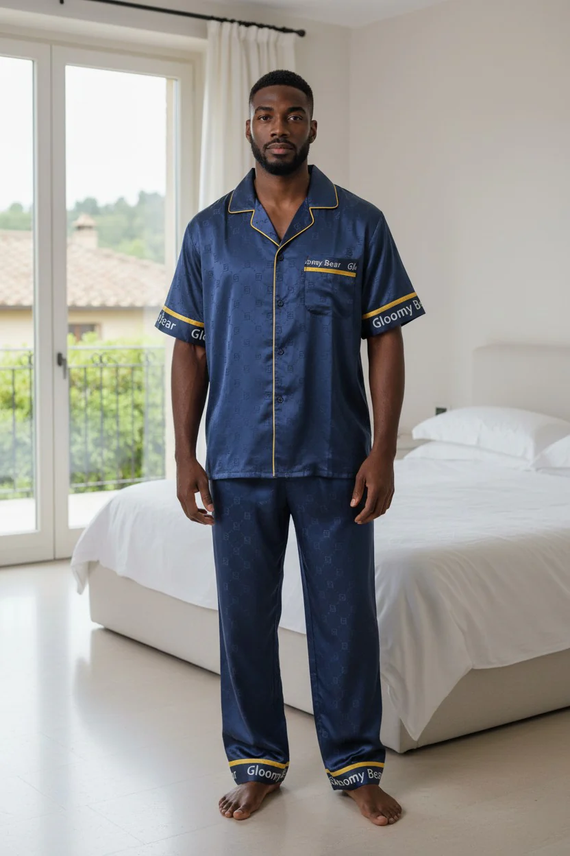 Monza Italy Men’s Navy Blue Sleepwear Set - Image 2