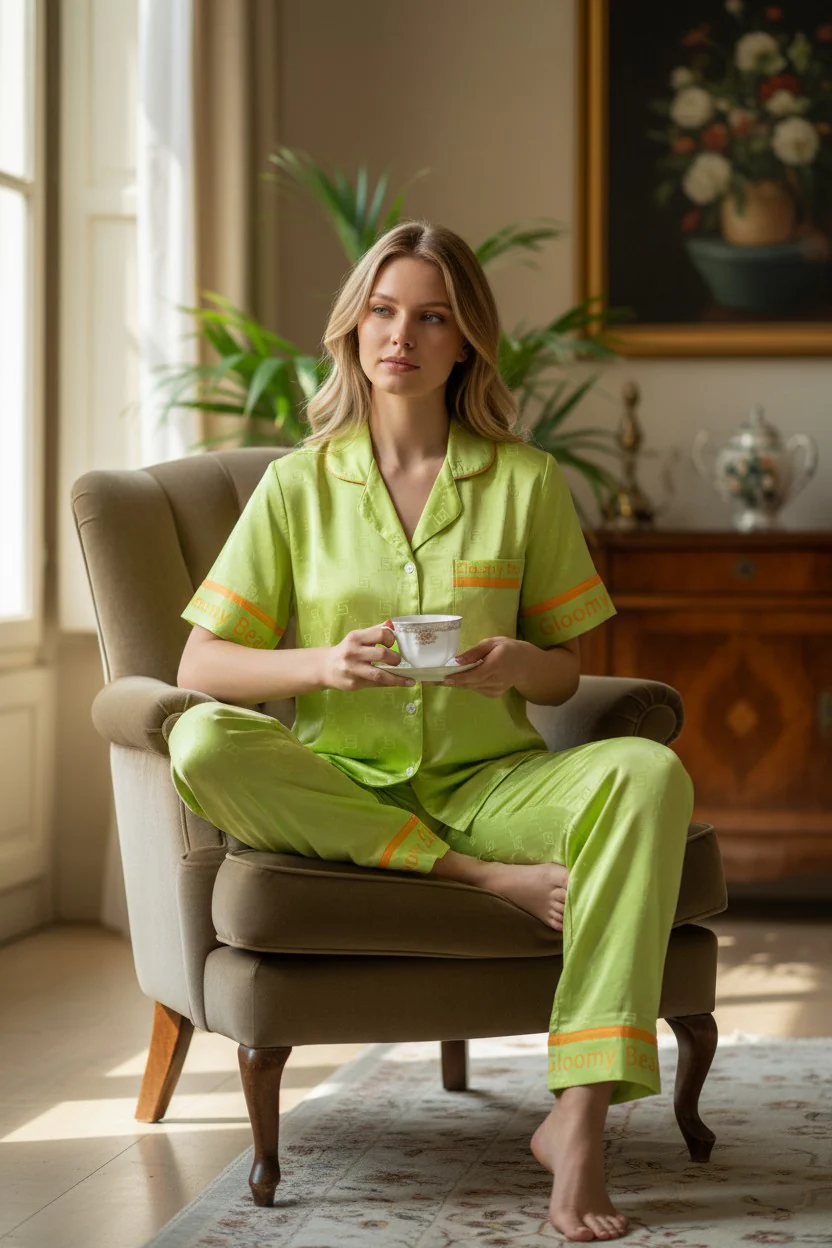 Monza Italy Women’s Neon Green Sleepwear Set - Image 2