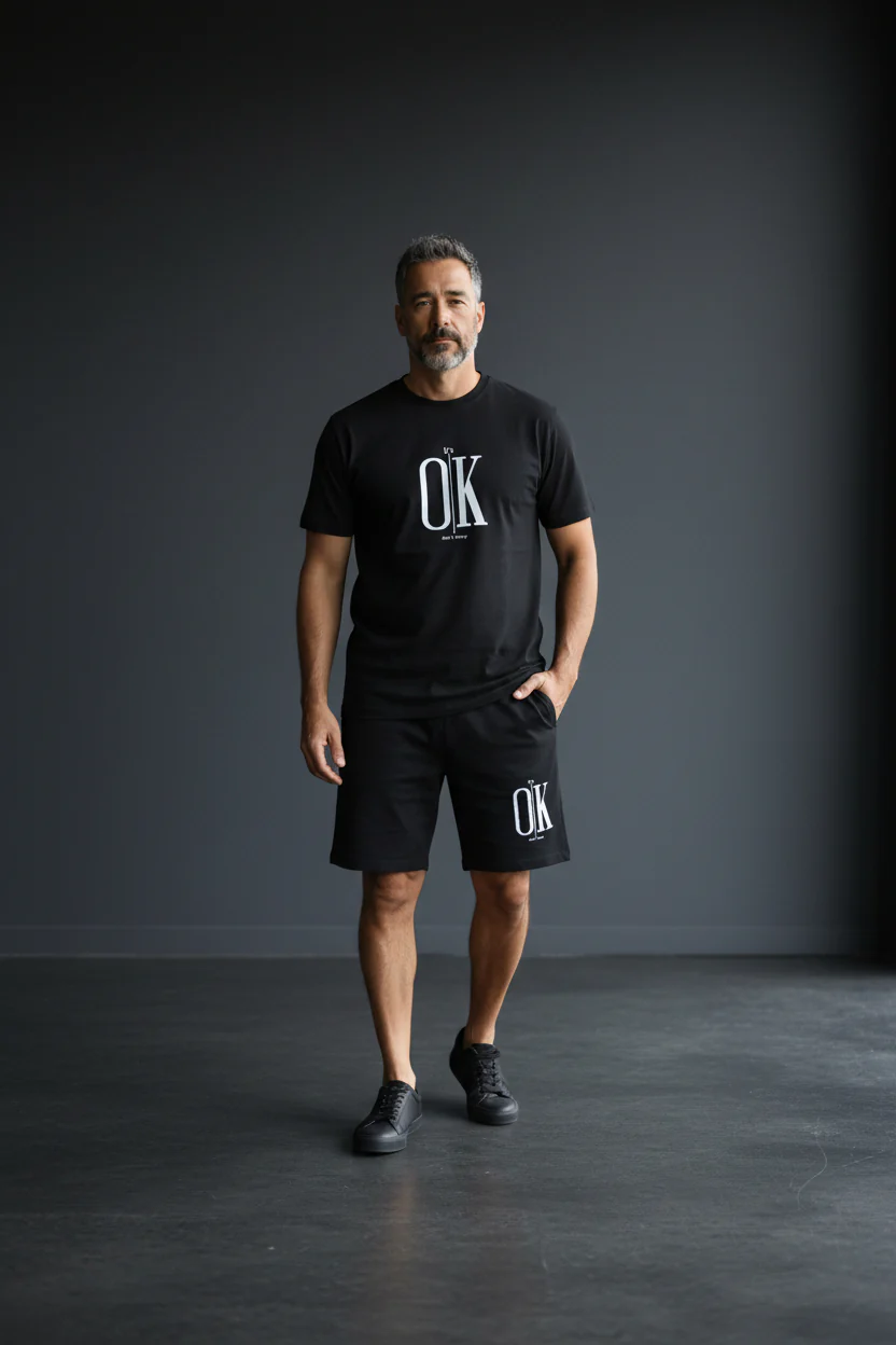 OK Logo Design Black T-Shirt & Pants Set - Image 2