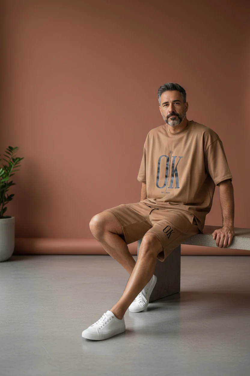 OK Logo Design Chocolate T-Shirt & Pants Set