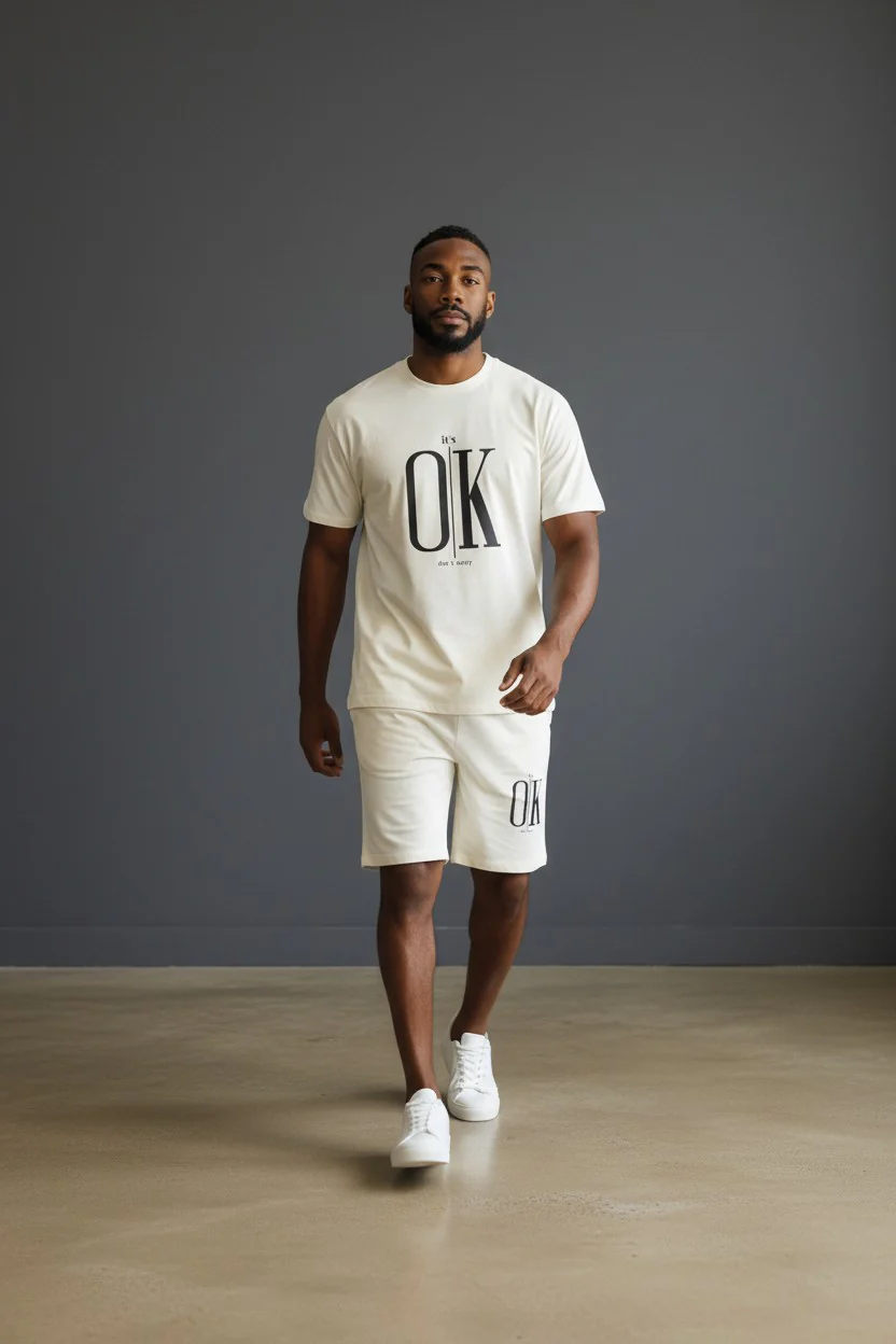 OK Logo Design White T-Shirt & Pants Set - Image 2