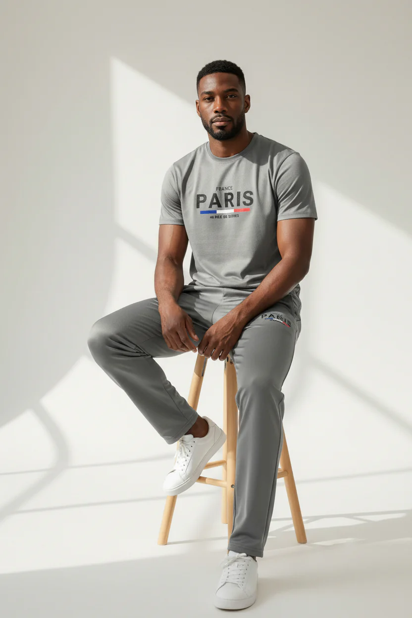 Paris Logo Design Gray T-Shirt & Pants Set - Image 2