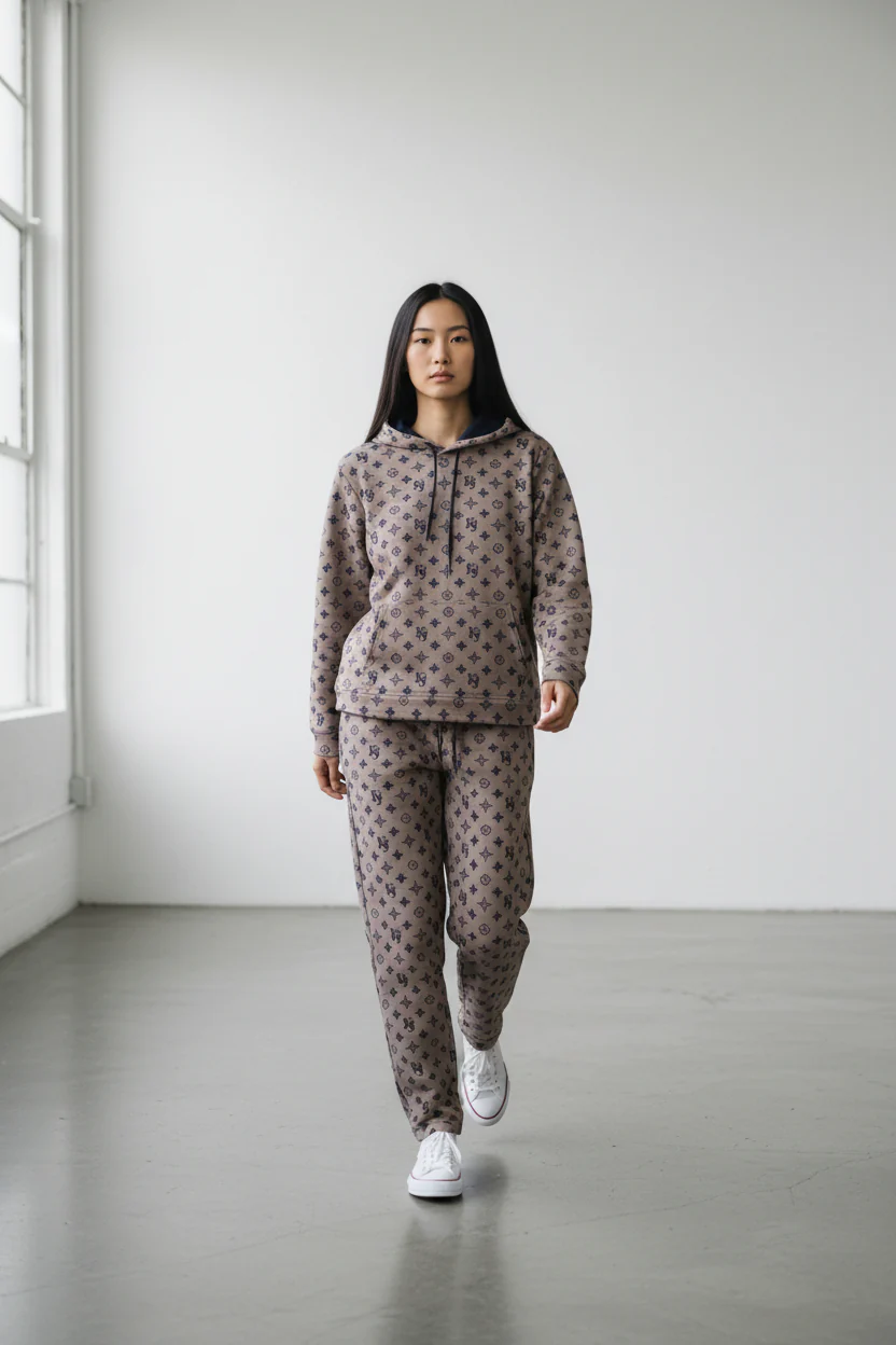 Pattern Design Gold Women's Hoodie & Pants Set