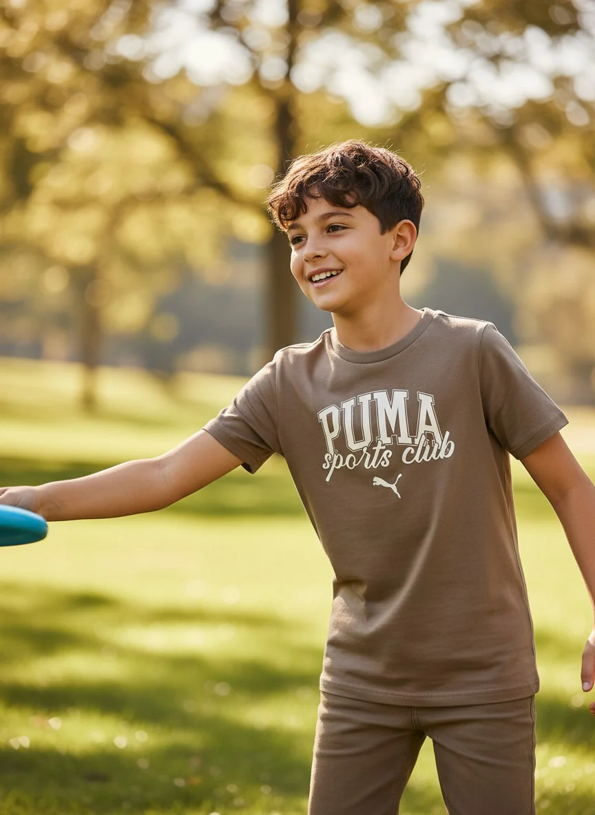 Puma Boys’ Brown Sportswear Fit Short Sleeve Outdoor T-Shirt