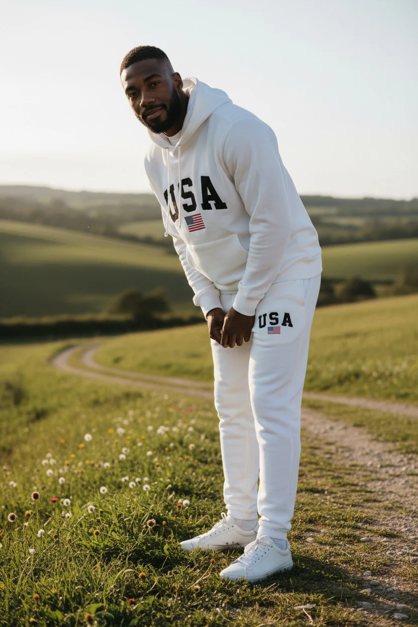 USA Logo Design White Men's Hoodie & Pants Set - Image 3